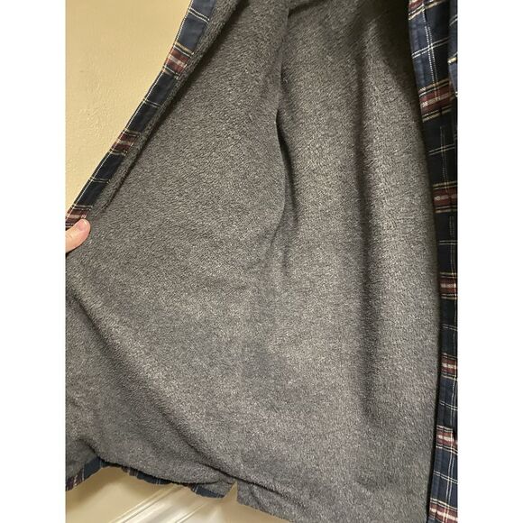 L.L. Bean Men's XS Fleece Lined Plaid Flannel Button Down Shirt Shacket Navy Red - Picture 7 of 15